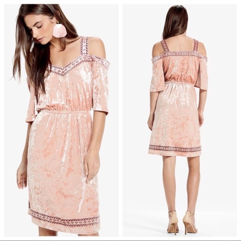 Lucky Brand Blush Pink Velvet Cold-Shoulder Dress